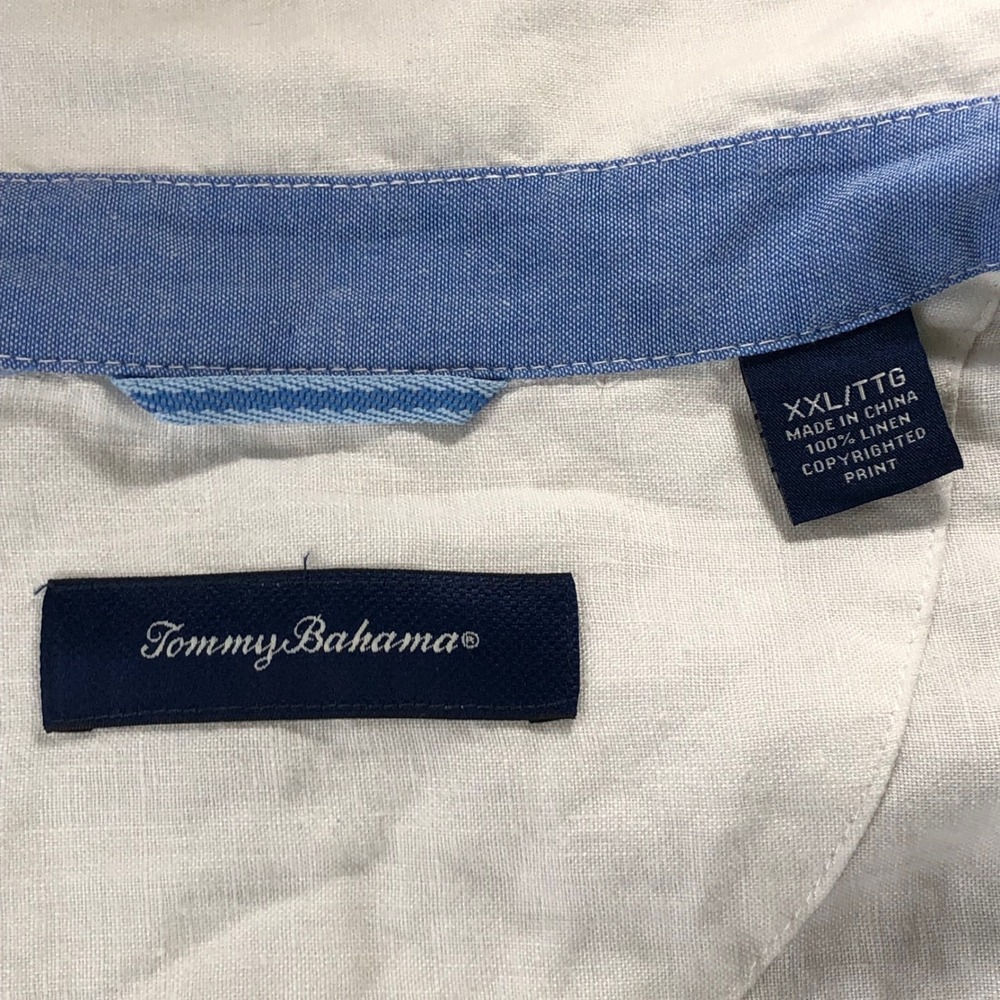 Tommy Bahama Reverse Print Linen Men XXL Button Shirt White Blue Floral Hawaiian - Picture 2 of 16
